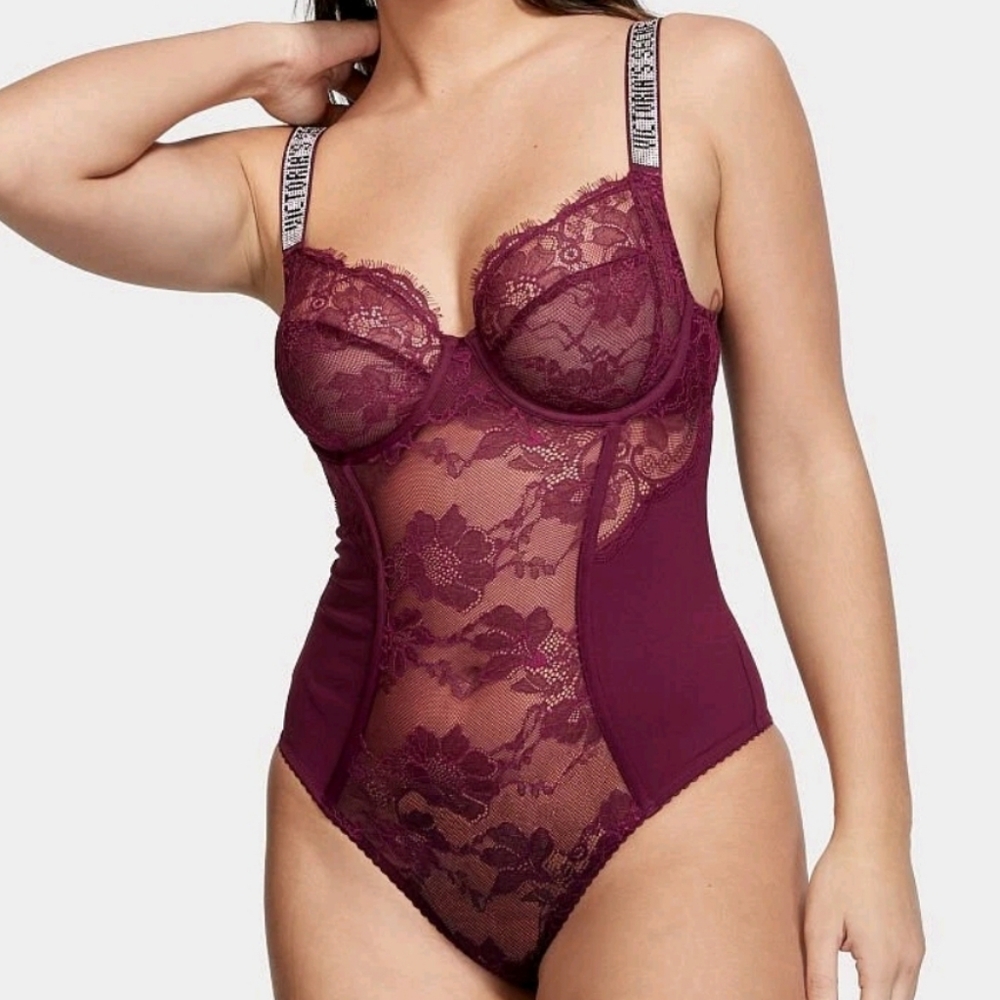 NEW Victoria's Secret TEDDY One-piece bodysuit KIR SHINE STRAP curvy M